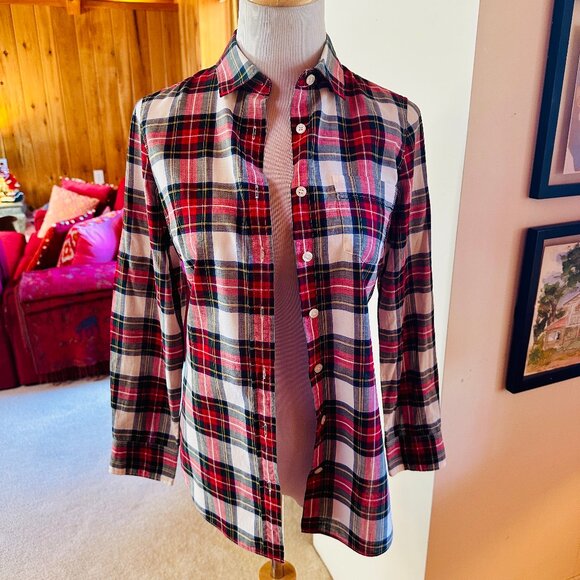 J. CREW White, Red, Blue and Black Plaid Perfect Fit Button Down Shirt – XS - Picture 1 of 9